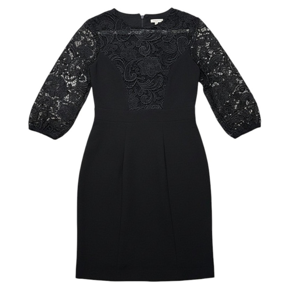 Eva Mendes New York & Company Dress Black Lace Sheath Floral 3/4 Sleeve 6 Womens